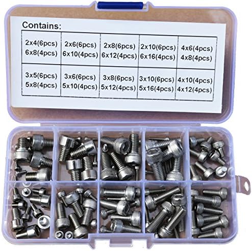 96pcs M2 M3 M4 M5 M6 304 Aço inoxidável Allen Hex Hex Socket Tampo da cabeça do parafuso Kit de variedade de parafuso