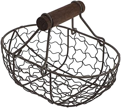 Cesta de ovo de arame pequeno doiTool com alça de madeira cestas de ovo de galinha que coleta cestas cestas country cestas de armazenamento