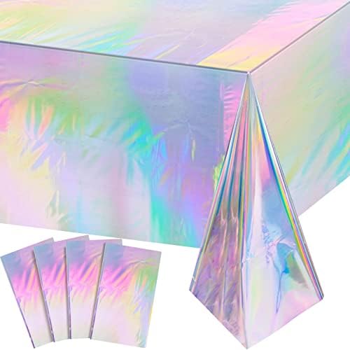 4 Pacote toalhetas de mesa de plástico Iridescência Plástico Disponível de laser descartável Capas de mesa de mesa holográfica