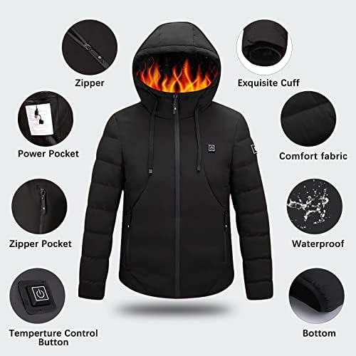 Jaqueta aquecida com casaco de aquecimento elétrico de capuz para homens, mulheres jaquetas quentes de inverno