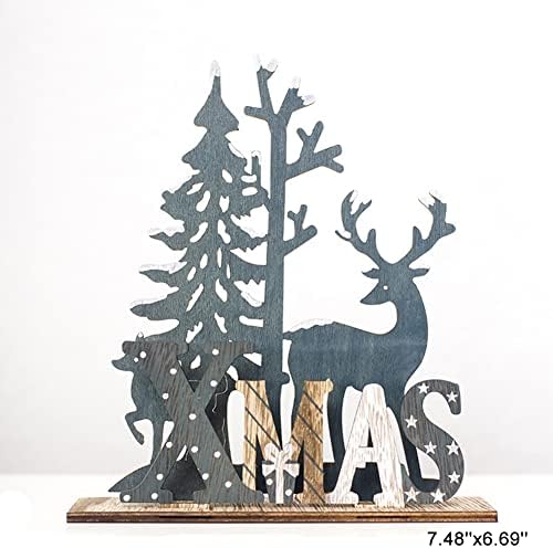 HATIST 2 PCS Decorações de mesa de natal de rena de artesanato de madeira para interno, 2022 Elk Decor de casa Presente de Natal