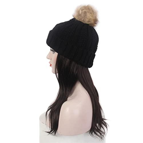 Yfqhdd moda lady chapéu de cabelo preto chapéu de malha peruca longa e reta Peruca preta Personalidade elegante