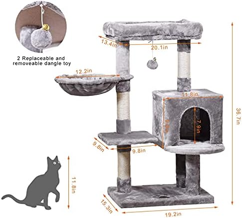 MQ Cat Tree Tower 36.7in com políticos de pelúcia acolchoados, condomínio, redação de redação e gato para gatinhos, gatos grandes,