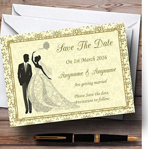 Gold amarelo clássico de casamento personalizado salvar os cartões de data