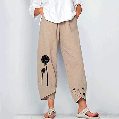 calça de perna larga de iopqo para mulheres linho de algodão cintura elástica de harém cortada calça hippie calça calça de moletom