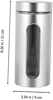 Besportble 1pc Aço inoxidável Tanque de armazenamento Recipientes de recipientes Jar com janela de cozinha doméstica Cozinha suprimentos de cozimento em pó de vidro de vidro Cereais de prata