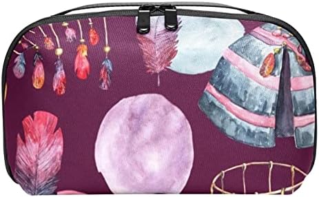 Carteira de bolsa de bolsa de viagem de caixa de transporte de estojo USB Acessório de bolso com zíper, aquarela de penas