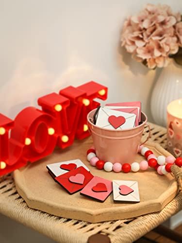 Decor de bandeja de camadas do dia dos namorados, mini cartas de amor, decoração de namorados, envelopes de coração, decoração