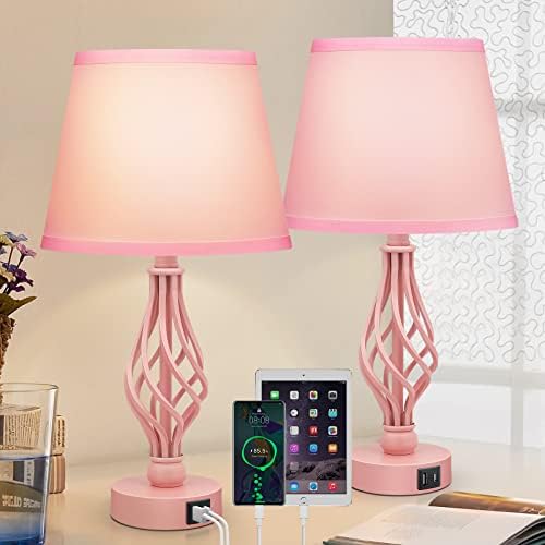 Lâmpadas de cabeceira de cabeceira do Wiomonrew Touch Conjunto de 2, lâmpadas de mesa de cabeceira de cabeceira com portas USB tipo C, lâmpada de mesa para garotas para a mesa da sala de estar mesa lateral