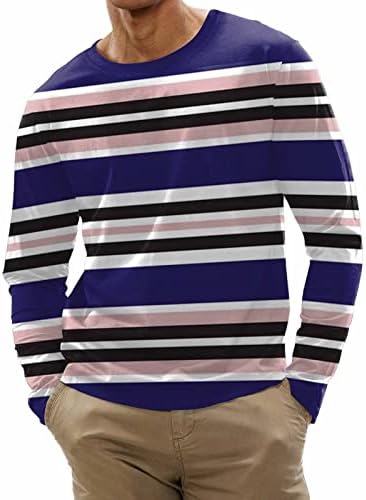 XXBR camisetas casuais masculinas, listras de manga longa colorblock de retalhos de retalhos de gente
