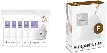 Código Simplehuman Q Sacos de lixo de cordão personalizado, 50-65 litros / 13-17 galões, branco, 100 contagem e código F Sacos de