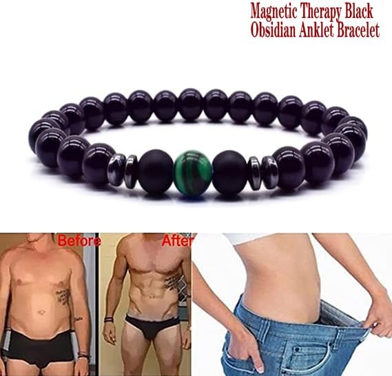 INENIMARTJ BLACK Obsidian Tornozeletes para homens, 4pcs Bracelete ajustável Tornânia de ioga de ioga de pedra natural