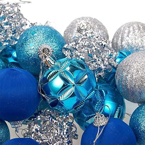 35 Mini ornamentos de bola de pacote para a árvore de Natal, decorações de férias de pavão azul e prata