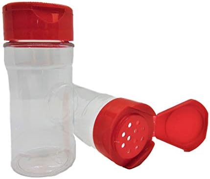 Jarra de garrafa de contêiner de especiarias de plástico transparente de 4 oz de 4 oz com tampa vermelha de 8- Shaker