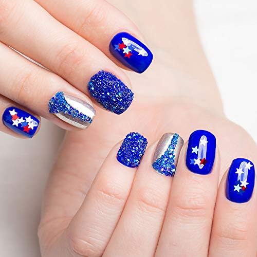 16 folhas de 4 de julho de acidentes patrióticos adesivos de unhas Independência Decalques de unhas 3D American Bandle American Bandle Stick e 12 grades estrelas glitter unhas lantejoulas independentes confete de unhas holográficas