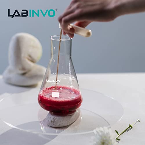 Labinvo 250ml Glass de vidro Erlenmeyer, Boca de boca estreita graduada em frasco cônico com ponto de marcação, 6pcs de 3,3