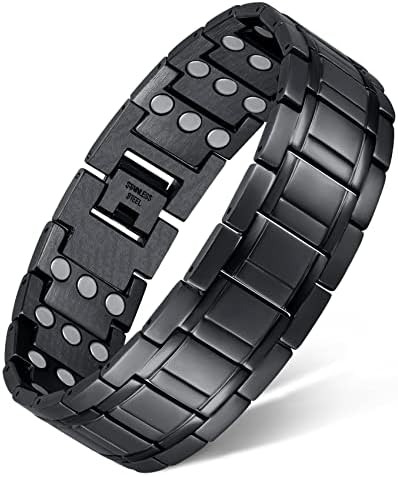 Feraco 3x Bracelets magnéticos para homens Pulseira magnética de aço de titânio com 3 linhas ímãs