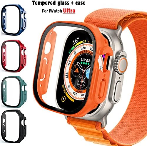 Kangdd Glass+Caso para Apple Watch Ultra 49mm Strap Smartwatch PC Bumper+Protetor de tela Tampa temperada Iwatch Série Acessórios