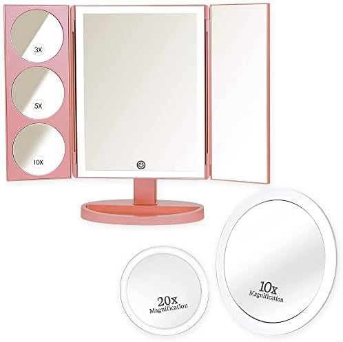 Espelho de vaidade XLARGE Mirrorvana com luzes e 10x/5x/3x Brifold Painel e 20x/10x espelho de luxuosa conjunto