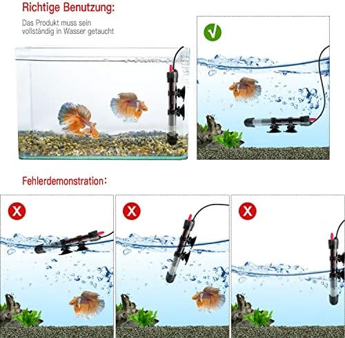 Esoes Gfeu Submersível Aquecedor de aquário Termostato à prova d'água 25W/50W/100W/200W/300W para tanques de peixes