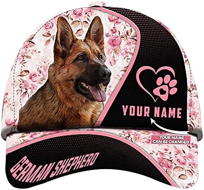 Chapéus personalizados para homens para homens, chapéu de animal floral rosa imprimido, presentes personalizados de boné de beisebol para amante de cães