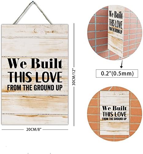 Citação de placas de madeira, construímos esse amor a partir do chão, placa de arte pendurada na parede de grãos de madeira vintage para casa de lavanderia de casa decoração de banheiro 8 x 12 polegadas