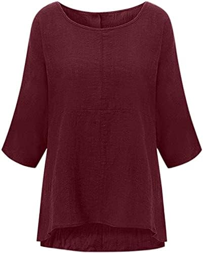 3/4 blusas de manga para feminino plus size camisetas sólidas cor solta blusa de ajuste casual o pescoço túnica camisetas