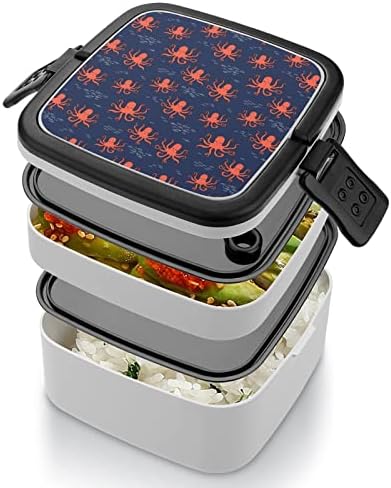 Octopus Bote Bento Box Double Camada All-in-One empilhável para almoço com colher para viagens de trabalho de piquenique