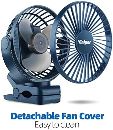 Viniper de 6 polegadas clipe recarregável no ventilador, 5000mAh Battery Desk Fan: 360 ° Rotação e 3 velocidades de ventilador