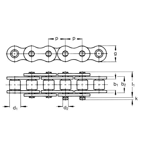 Ametric 180-1 Caixa de 10 pés, tipo de rebite, corrente de rolo de fita única, inclinação de 2,25 polegadas, 1,397