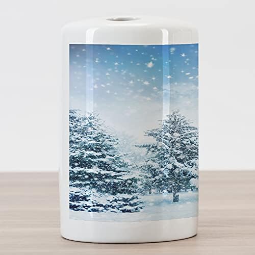 Suporte de escova de dentes de cerâmica de inverno Ambesonne, fogos cobertos de neve na montanha na floresta arctic floresteira tranquil, para fora, bancada versátil decorativa para banheiro, 4,5 x 2,7, branco azul