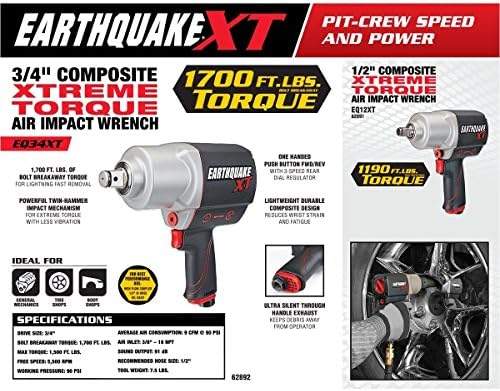 Terremoto XT Composite 3/4 Torque Xtreme Chave de impacto de ar 1500 FTLBS Torque