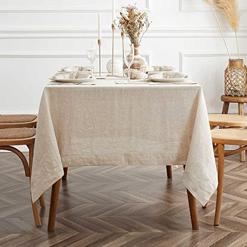 Hemstitch de toalha de mesa de linho em casa - 60 x 84 polegadas de tecido de tecido lavável Tabela capa de fazenda Manteles