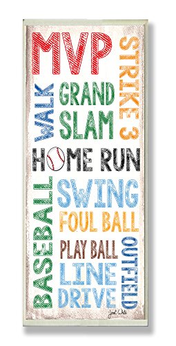 The Kids Room by Stupell Home Run Tipografia de beisebol Placa de parede de parede, 7 x 0,5 x 17, orgulhosamente feita nos EUA