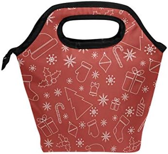 Vipsk Christmas Red Linear Print Lunch Saco Tote Bolsa à prova d'água Bolsa quente mais quente para viagens ao ar livre