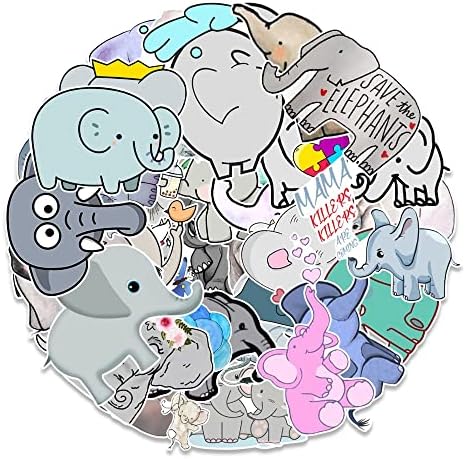 Adesivos de elefante de desenho animado fofos Kawaii Destacados de animais de vinil à prova d'água 50pcs para garrafas de água