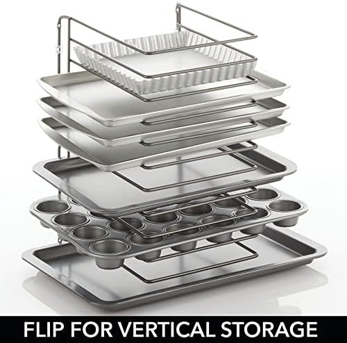 Mdesign Metal Wire Organizer Rack para armário de cozinha, despensa, prateleiras - suporte com 11 slots para frigideiras,