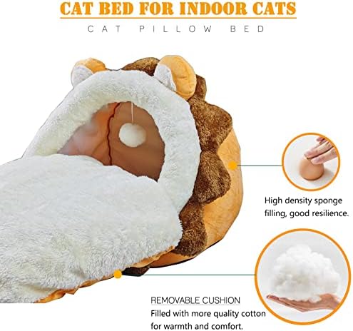 Lüzhong Cat Bed House e jogo de gato pendurado de gato de gato, cama de gato premium para gatos internos com cobertor de estimação, formato de leão de ninho de gato para gatinho de gato de gato de gato cachorro de cachorro coelho de coelho