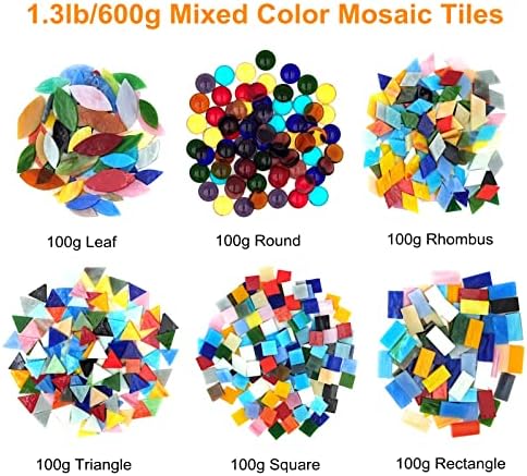 Mosaico de vidro de cores mistas telhas de vidro 1,3lb/600g, 6 formas mistas folhas de pétal