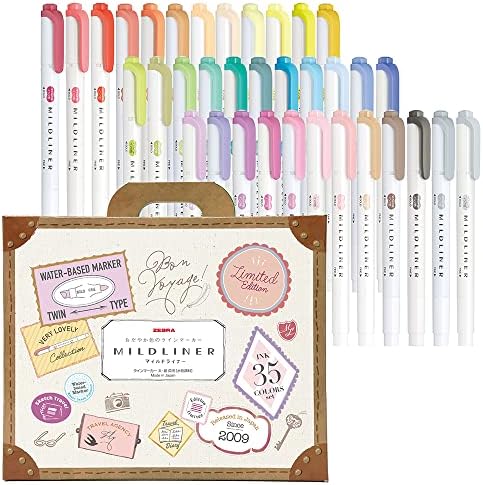 Zebra Mildliner WKT7-35C Highlighter, conjunto de 35 cores, caixa de presente incluída