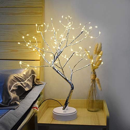 Guocheng Starry Copper String Tree Lamp Battery & USB Decorative Table Night Light 23,62 polegadas com 108 LEDs brancos quentes