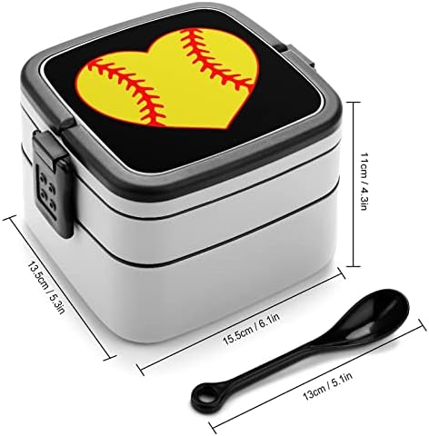 Love Baseball Heart engraçado tudo em um recipiente de almoço de uma caixa bento com colher para viagens de trabalho