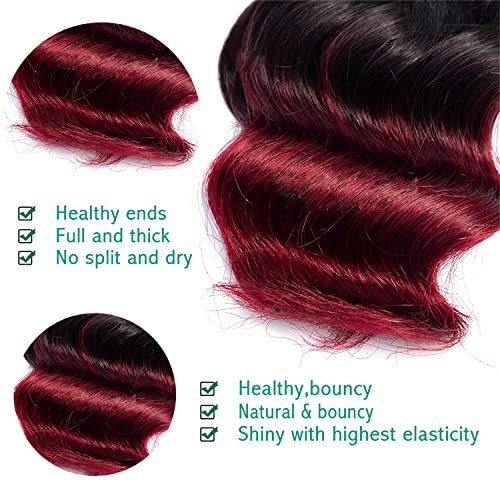 Brasileiro 1b/vermelho 4 pacote cabelos humanos com fechamento de cúpula onda profunda solta （7 9 9 11 +6 fechamento) Pacacos