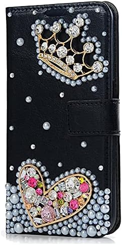 Fairy Art Crystal Cartlet Caixa de telefone compatível com Samsung Galaxy S9 Plus - Crown Heart - Black - 3D Tampa de couro