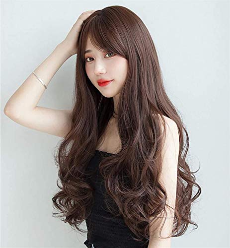 Perucas de ondas longas cabelos franjas finas perucas sintéticas para mulheres peruchete de substituição de bang de ar natural para festa de cosplay mix de cor marrom
