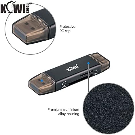 Kiwifotos Portable USB 3.0 SD/TF Card Reader, USB C USB A Plus OTG para SD SDXC SDHC MSD MicroSD microSDXC MicrosDHC