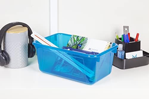 Storex pequenos caixotes de cubos-recipientes de armazenamento de plástico para sala de aula com tampa não-snap, 12,2 x 7,8 x 5,1 polegadas, toninha de teal, 5-pacote