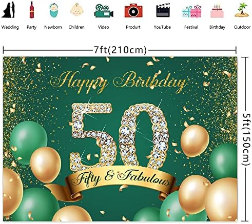 Ticuenicoa 7 × 5ft Verde Feliz 50º Aniversário Glitter Glitter Exército Green Gold Dots Fifty Fabulous Mulher Men 50th Birthday