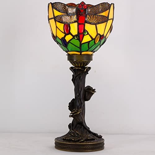 Lâmpada de mancha de lâmpada de tiffany pequena lâmpada de mesa de vidro verde Dragonfly Mesa de estilo W6H13,5 polegada