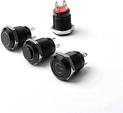TINTAG 12mm de botão de botão de metal preto oxidado de 12 mm com lâmpada de LED Momentary trave PC Power interruptor 3V 5V 6V 12V 24V 220V